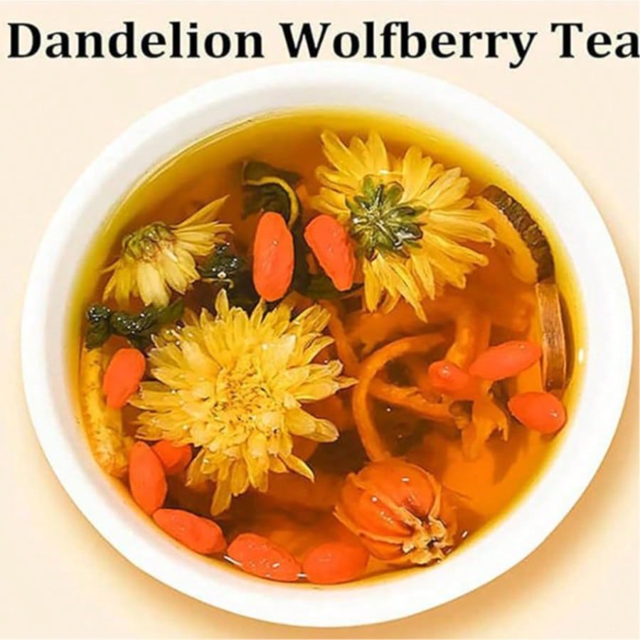 Herbal Wellness Blend - ชาสมุนไพรแดนดิไลออนและโกจิเบอร์รี่ 50 ซอง ปราศจากคาเฟอีน ผสมผสานธรรมชาติพร้อมเก๊กฮวยและเปลือกส้ม ชาเพื่อสุขภาพประจำวัน