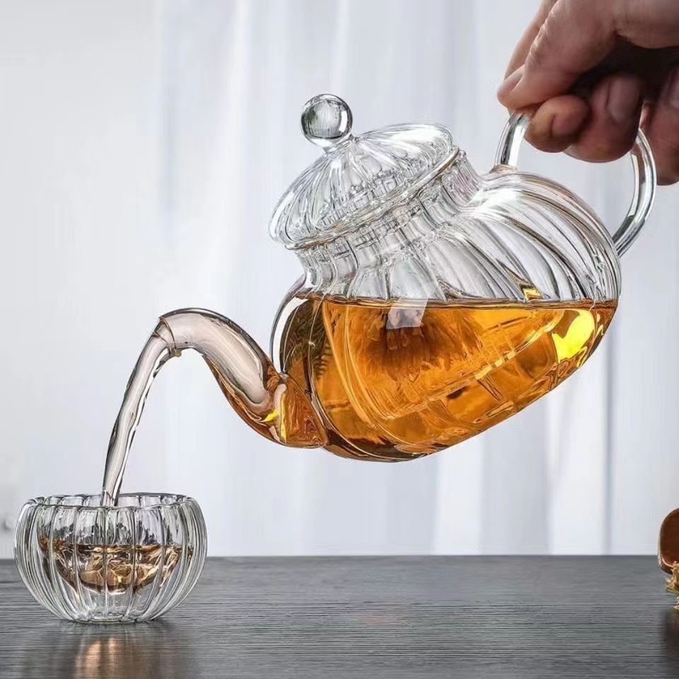 Herbal Wellness Products - ลายฟักทองรูปร่างดอกไม้กาน้ำชาดอกไม้TeaCupแก้วกาน้ำชากับInfuserชาสมุนไพรหม้อแก้วทนความร้อน